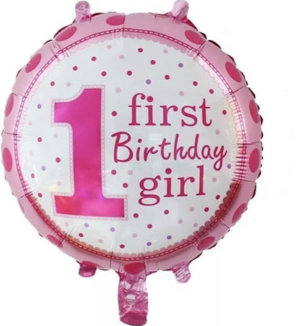 Baby Girl 1 Jaar Rond  |  Folie Ballon |  Baby  | Cijfer Rond | Inclusief Helium en lint | 45 cm  | Roze