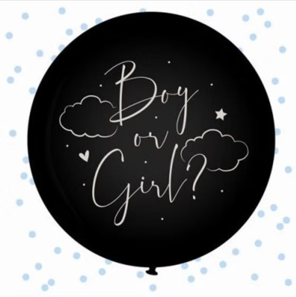 Boy or Girl  | Gender Reveal Ballon | 70 cm | Inclusief Helium, Lint en Confetti  en Gewichtje| Zwart