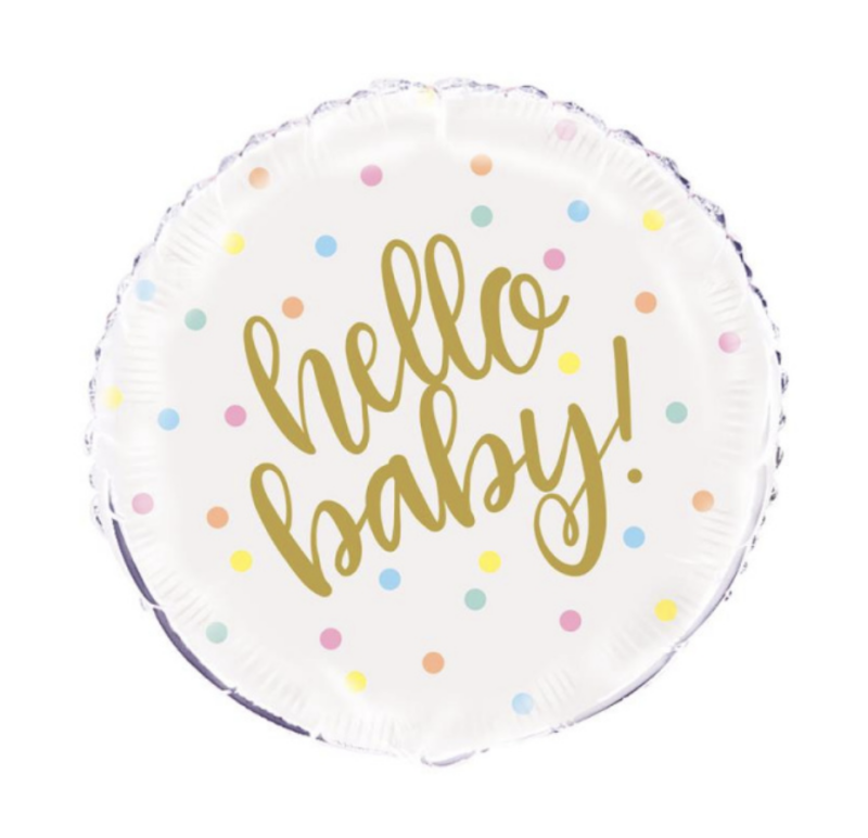 Hello Baby Rond | Folie ballon  | Baby | Inclusief Helium en Lint | 45 cm | Wit goud