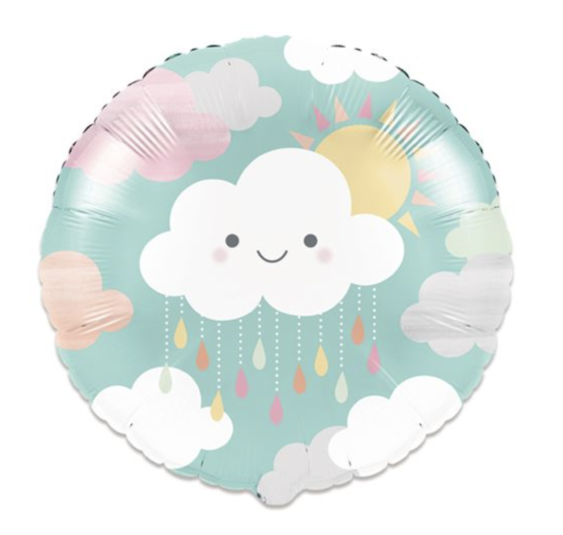 Wolkje Rond  | Folie ballon  | Kids | Inclusief Helium en Lint | 45 cm | Groen Mint Wit