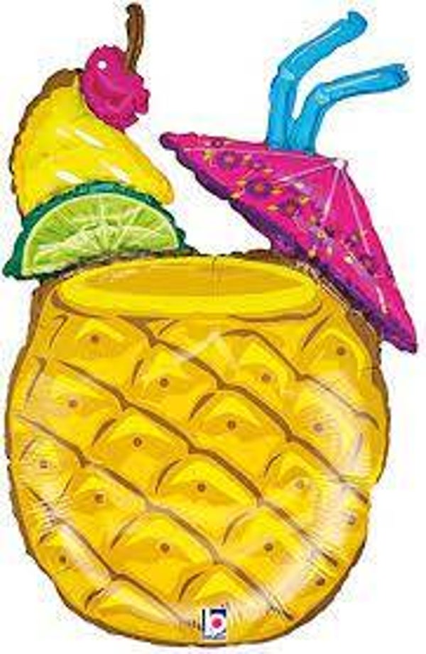 Tropical Ananas Cocktail | Folie Ballon | Kids | Mix | Inclusief Helium en lint | 90 cm | Geel