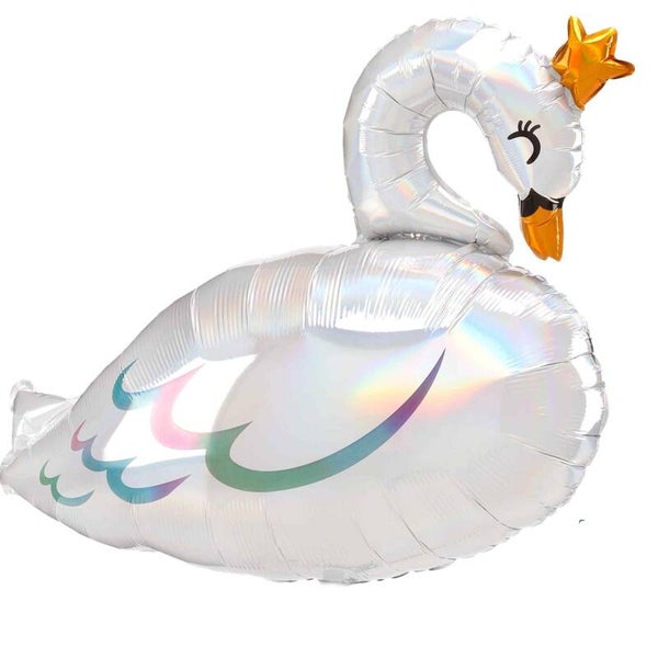 Zwaan met Kroontje | Folie Ballon | Kids | Mix | Inclusief Helium en lint | 90 cm | wit