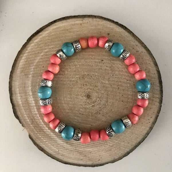 Armband oud roze blauw polsmaat M 16-17cm