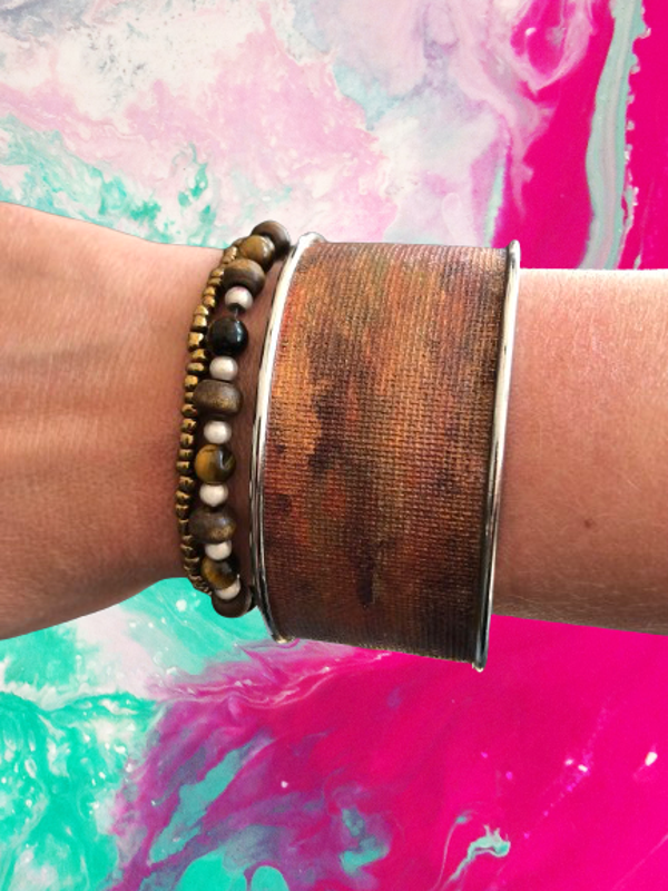 WEAR ART WHEREVER YOU GO - Brede armband rvs Brown abstract