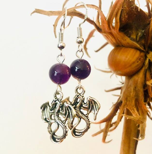 oorbellen zilver 925 amethist edelstenen draak draken gothis heks fantasy yintan artshop