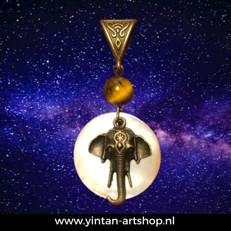Hanger olifant schelp tijgeroog edelstenen yintan artshop