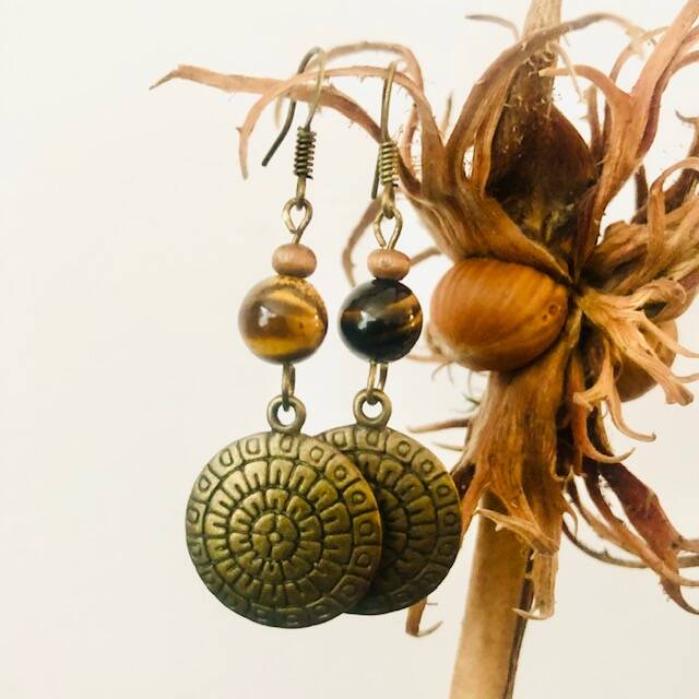 oorbellen brons tijgeroog sieraden handgemaakt yintan artshop