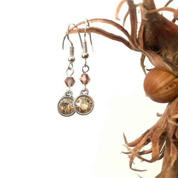 Zilveren oorbellen met Crystal golden shadow