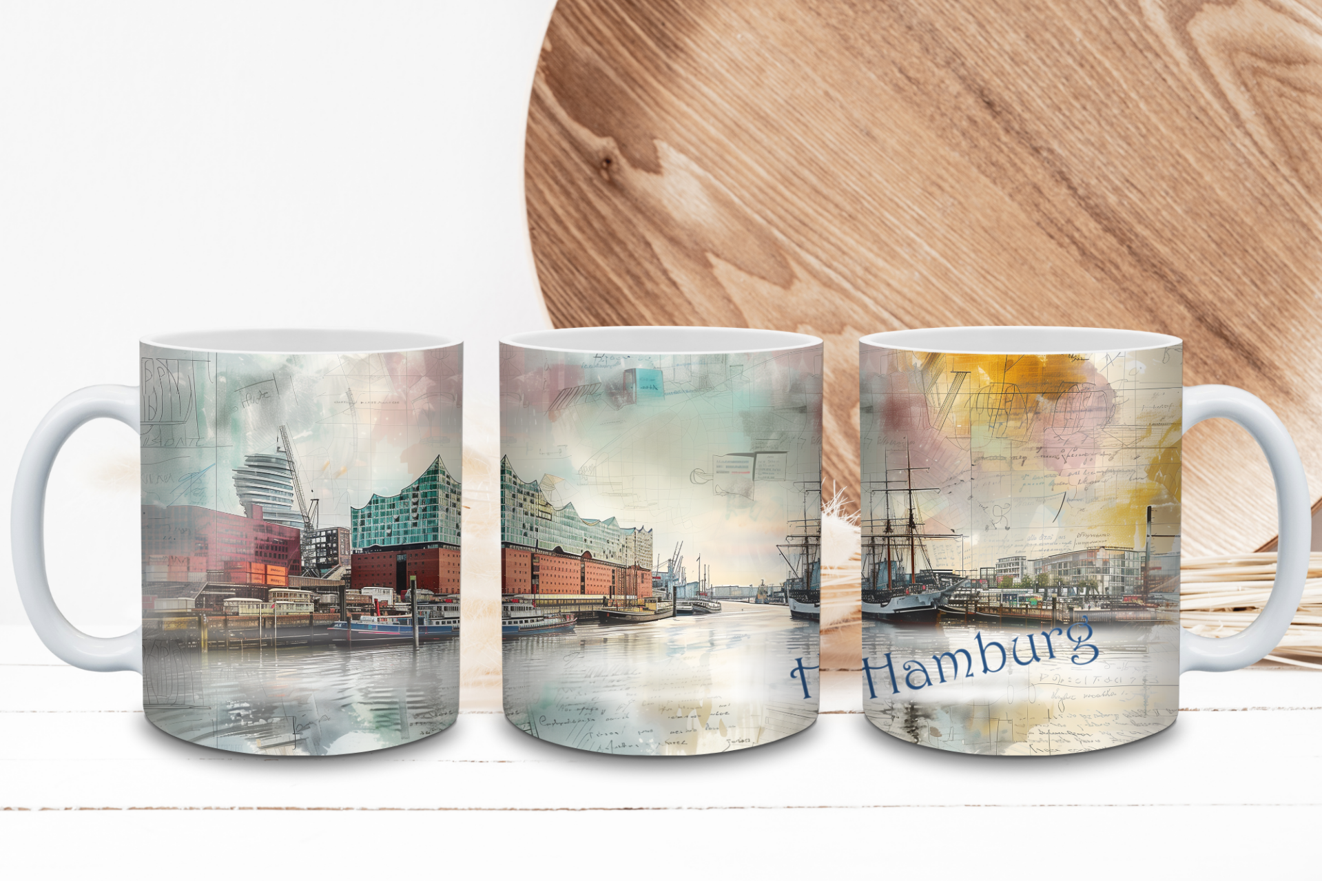 Hamburg Tasse - Stadtmotiv mit Hafen & Skyline | Souvenir Becher