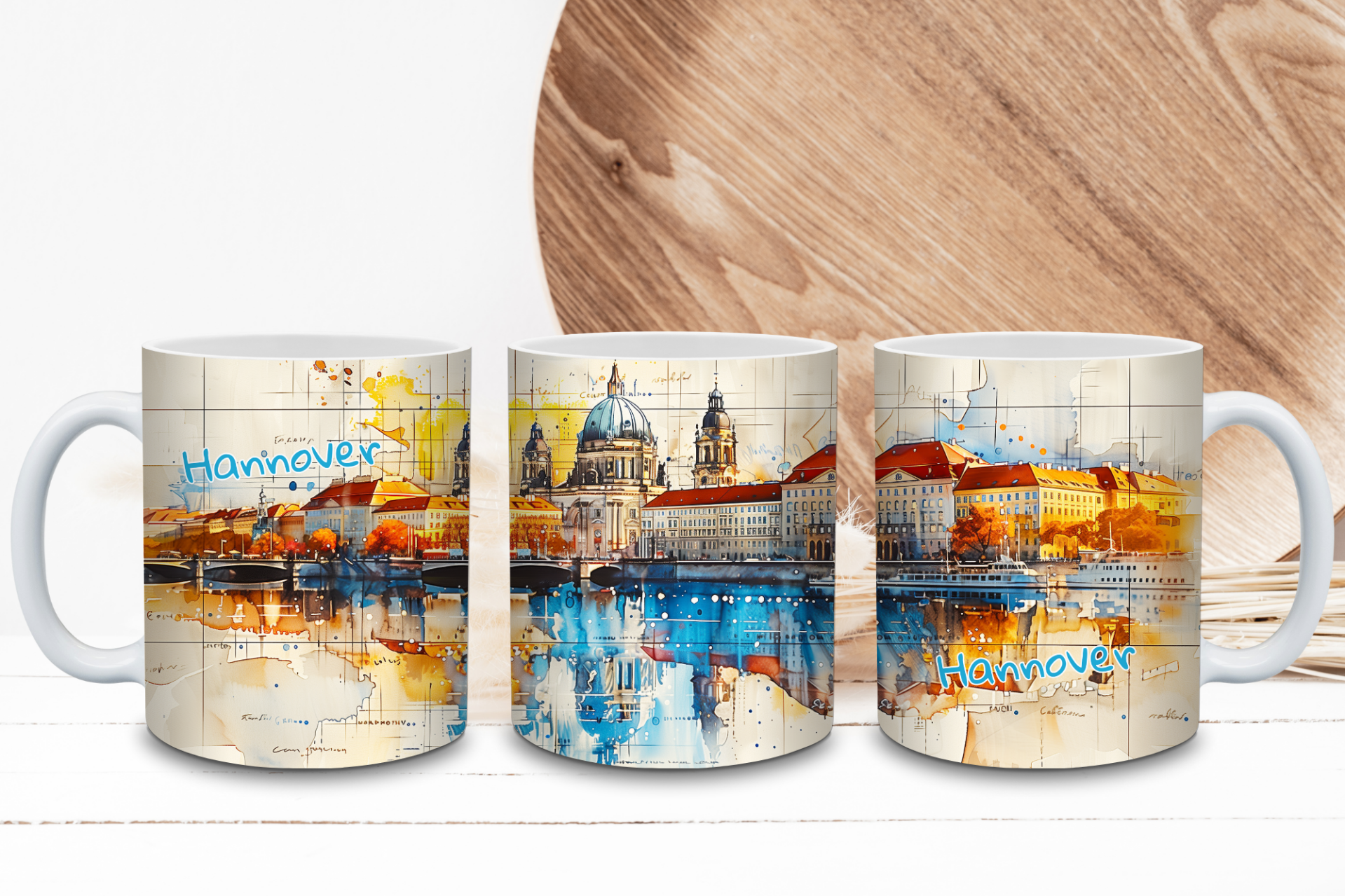 Hannover Tasse - Stadtmotiv mit Skyline im Aquarell Look | Souvenir Becher