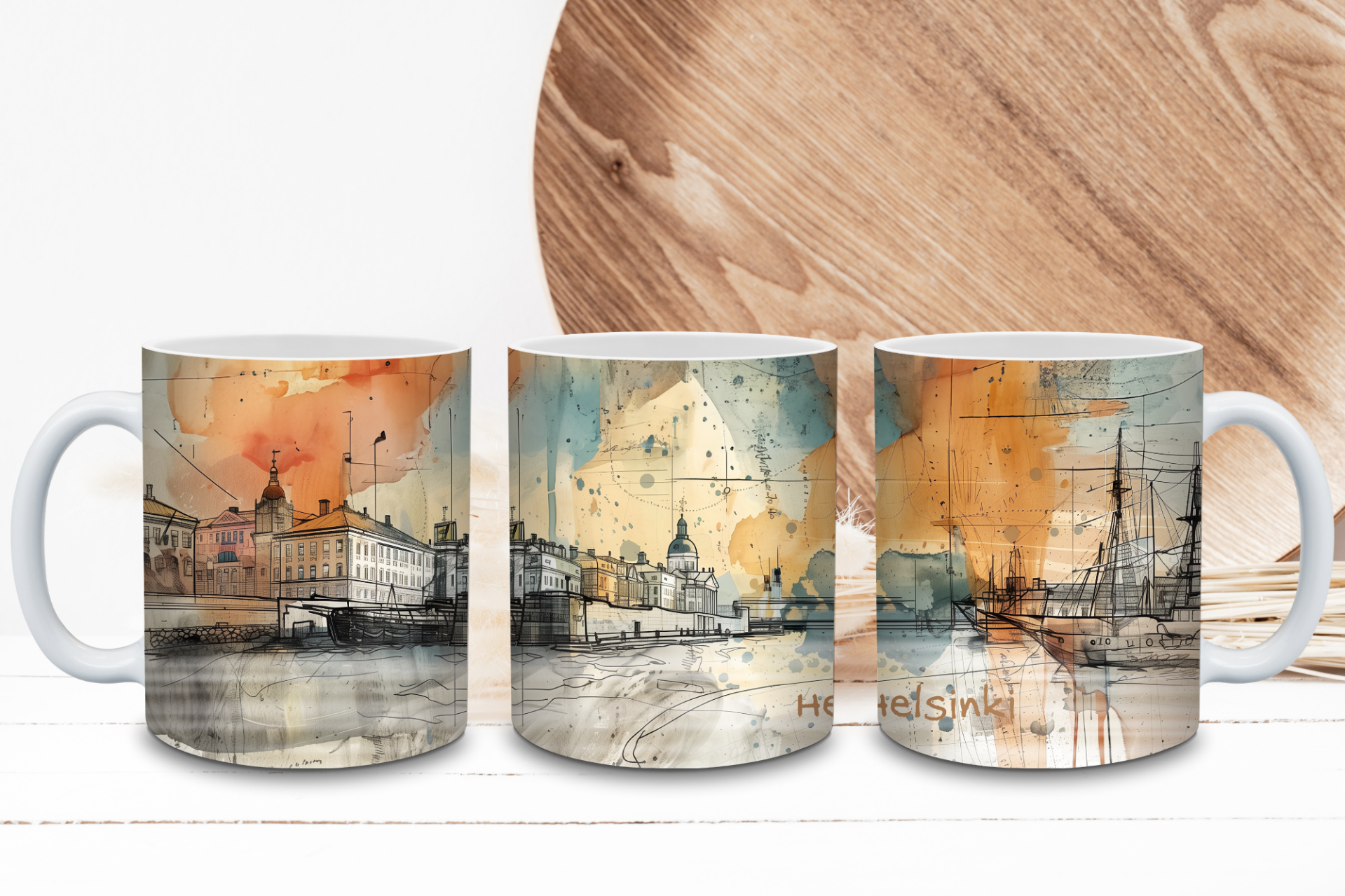 Helsinki Tasse - Stadtmotiv mit Hafen & Skyline | Souvenir Becher
