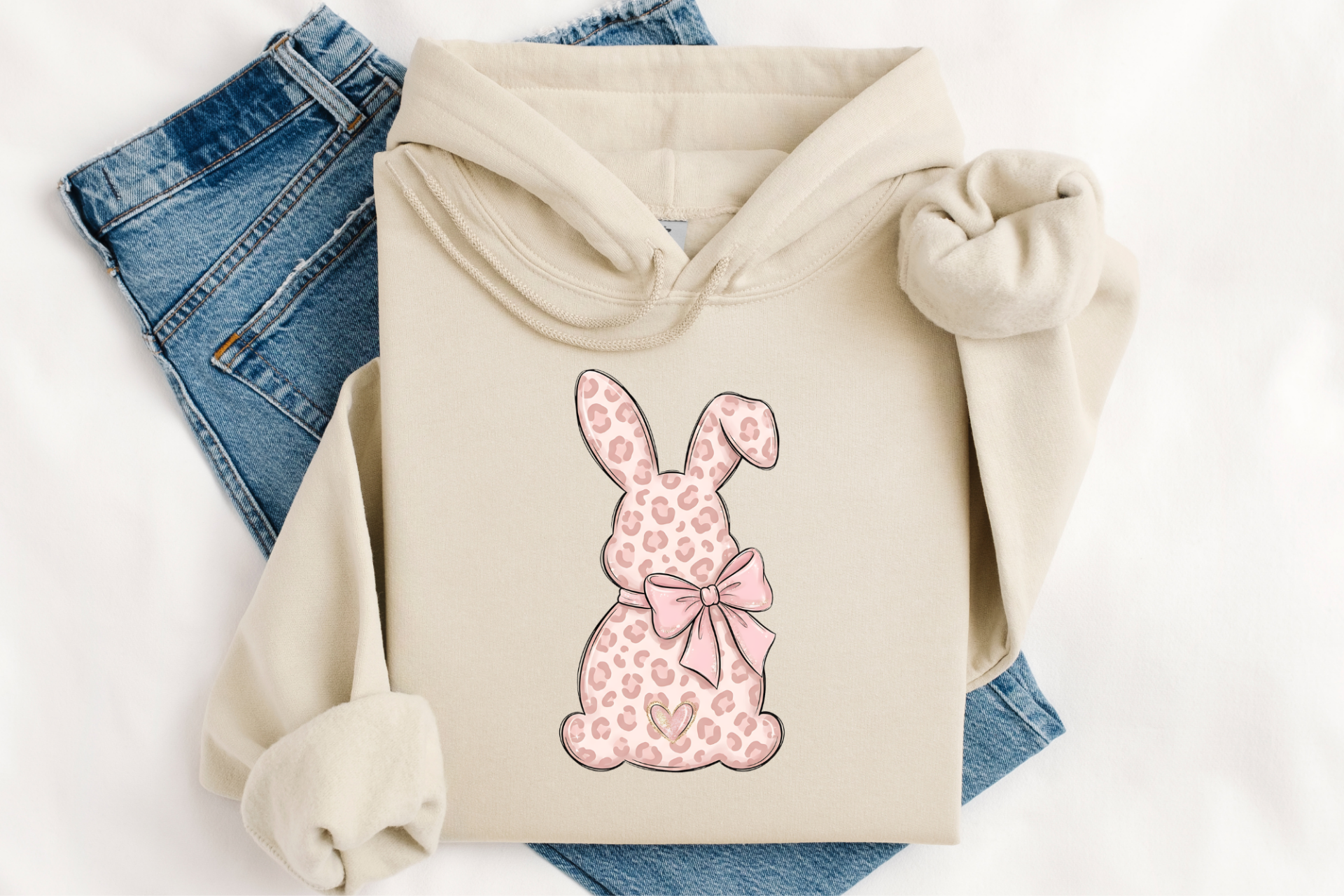 Oster Hoodie Damen mit Leo Hase - Süßer Bunny Pullover mit Schleife - Frühling Sweatshirt