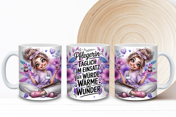 Tasse Pflegerin - Würde Wärme und Wunder | Geschenk für Pflegekräfte
