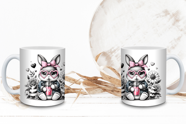 Süße Hasen Tasse mit Herzbrille - Osterbecher Mädchen - Kawaii Bunny Mug - Geschenkidee Ostern