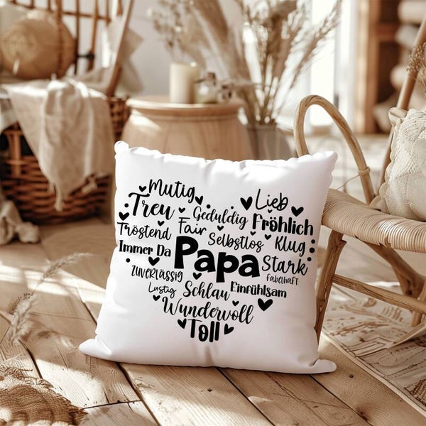 Papa Kissen Geschenk - Kissen für Papa mit Herz Wörter