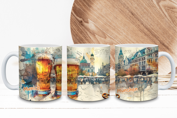 München Tasse - Stadtmotiv im Aquarell Look | Bayern Souvenir Becher