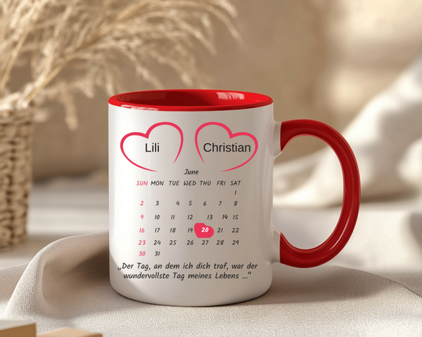 Personalisierte Tasse Valentinstag mit Name & Datum | Romantisches Geschenk für Paare | Jahrestag Geschenk | Liebestasse
