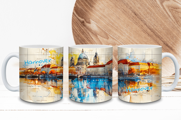 Hannover Tasse - Stadtmotiv mit Skyline im Aquarell Look | Souvenir Becher