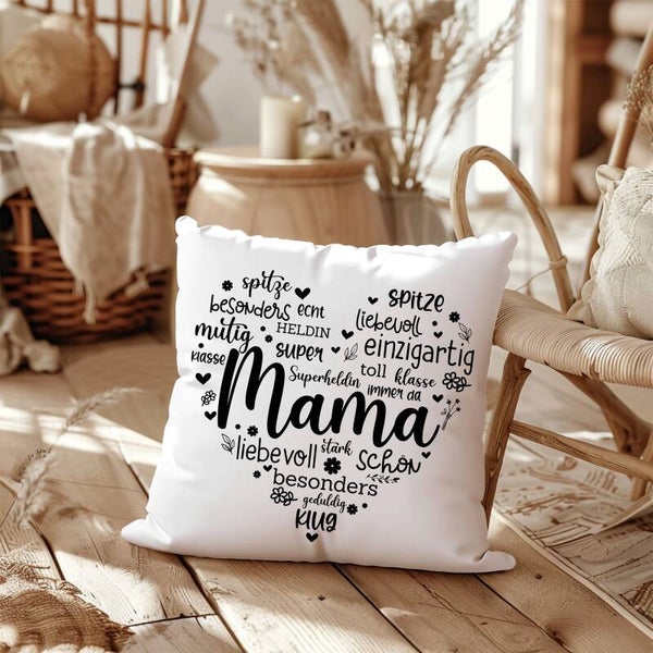 Mama Kissen Geschenk - Kissen für Mama mit Herz Wörter