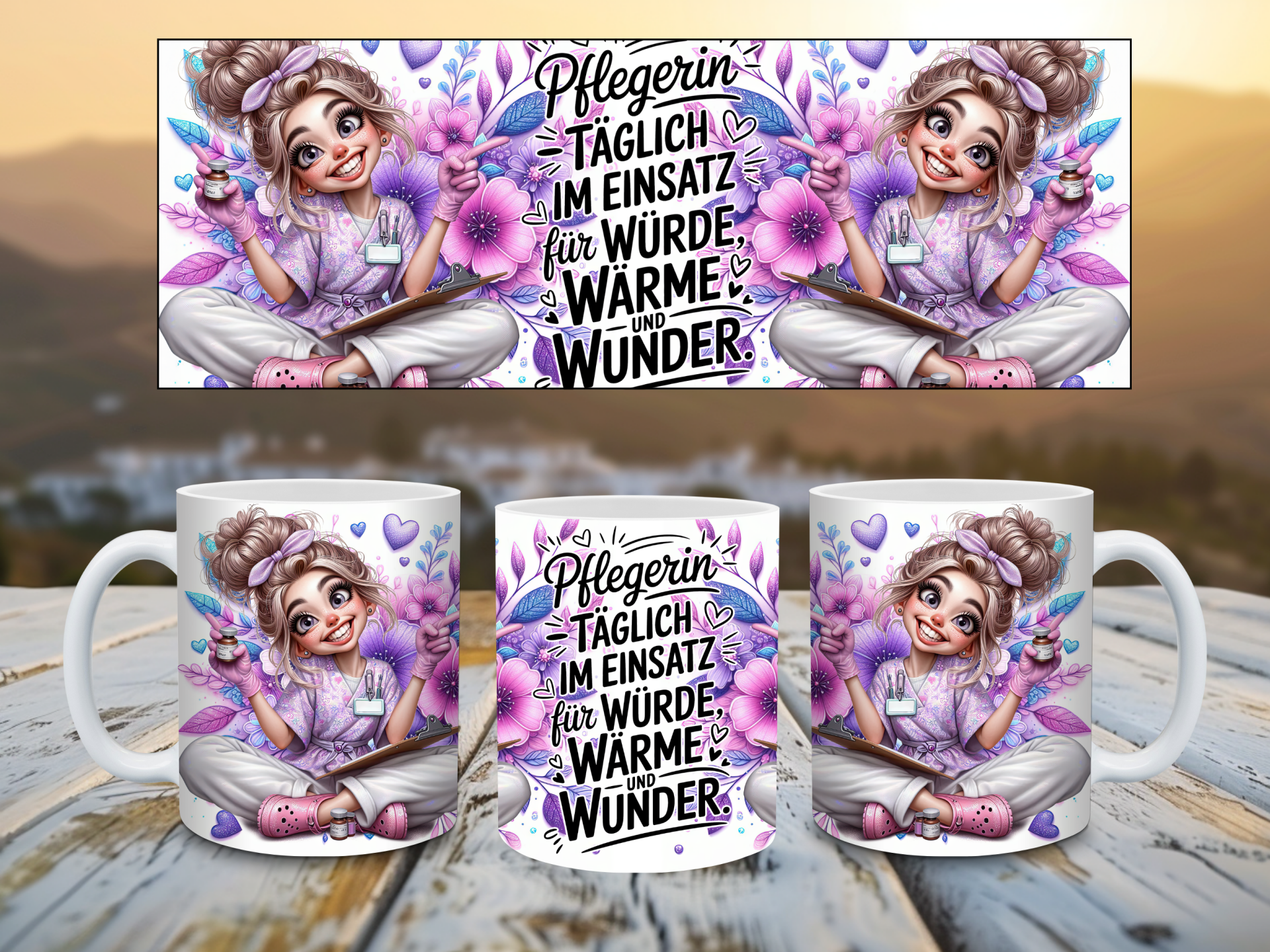 Personalisierte Tasse Pflegerin – Täglich im Einsatz für Würde Wärme und Wunder – Geschenk für Pflegekräfte