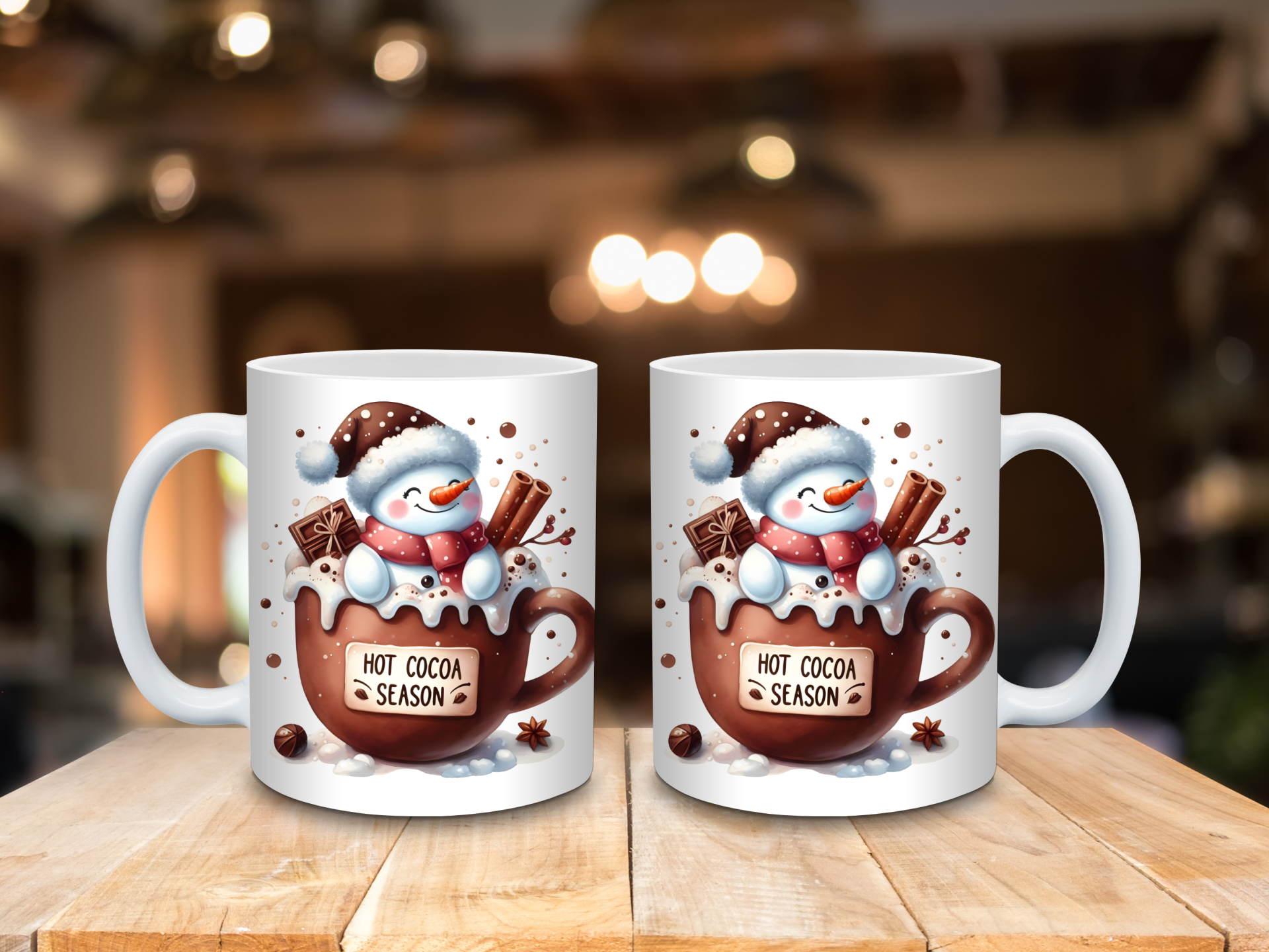 Tasse „Heiße Kakaosaison“ – süßer Schneemann & winterliches Design