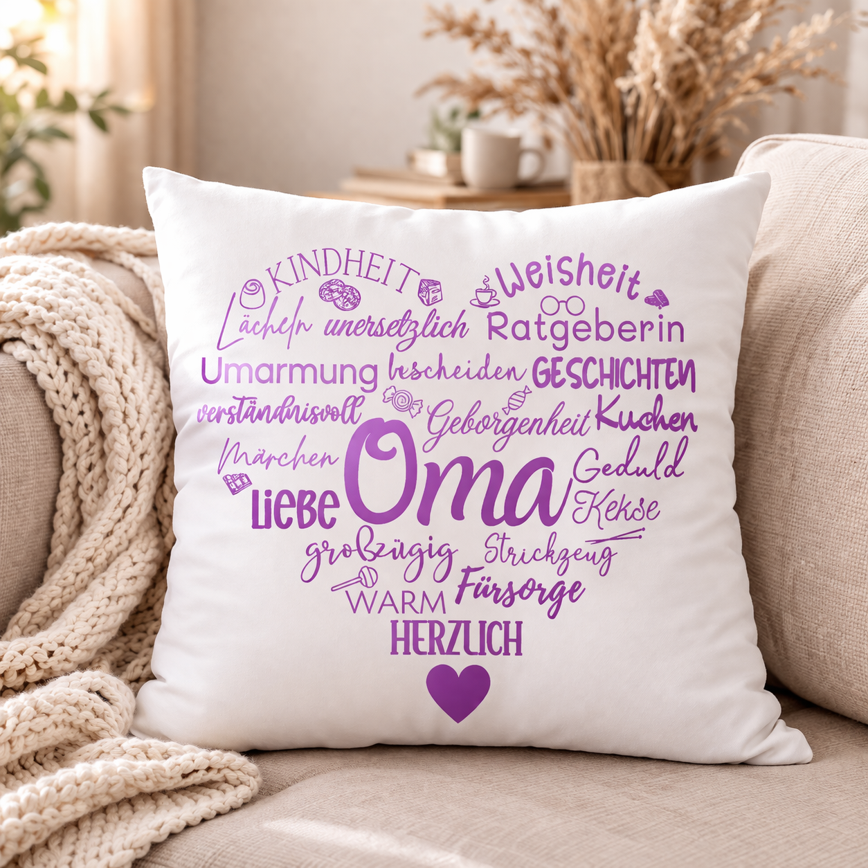 Oma Kissen im Herzdesign
