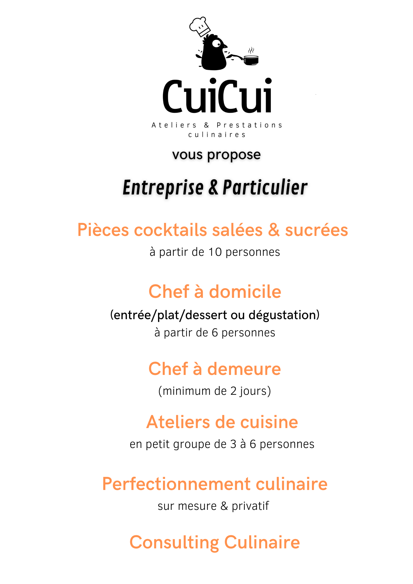 cuicui, concept, cocktail, déjeunatoire, dinatoire, chef à domicile, cours de cuisine, ateliers culinaires, chef privé, chef à demeure, consulting... orleans loiret, région centre