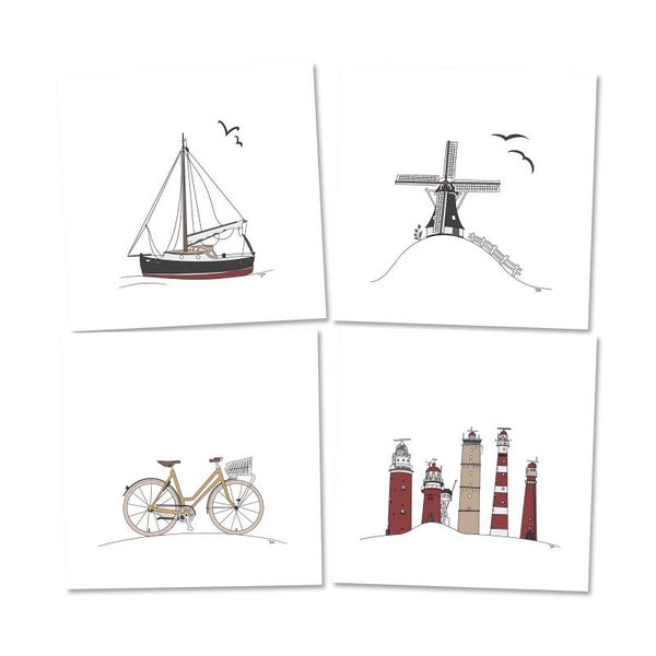 Kaarten set Nederland (4x, incl. enveloppen)