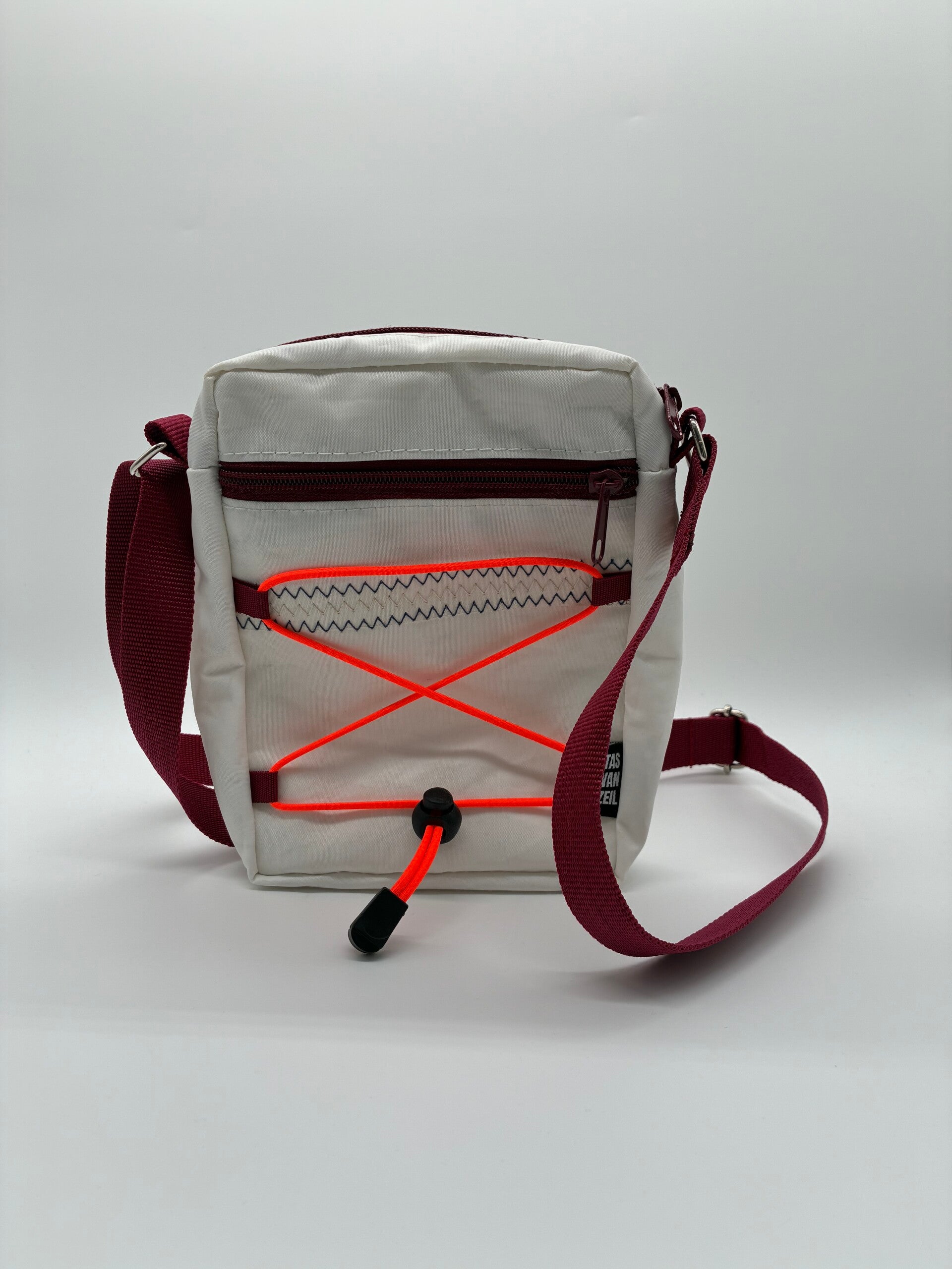 Crossbody tasje bordeaux rood - neon oranje
