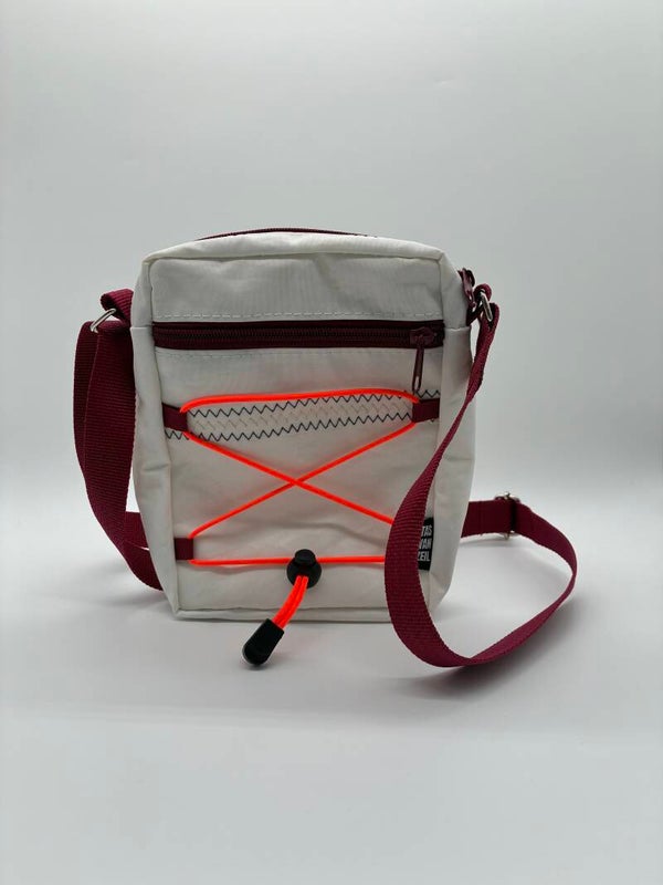 Crossbody tasje bordeaux rood - neon oranje
