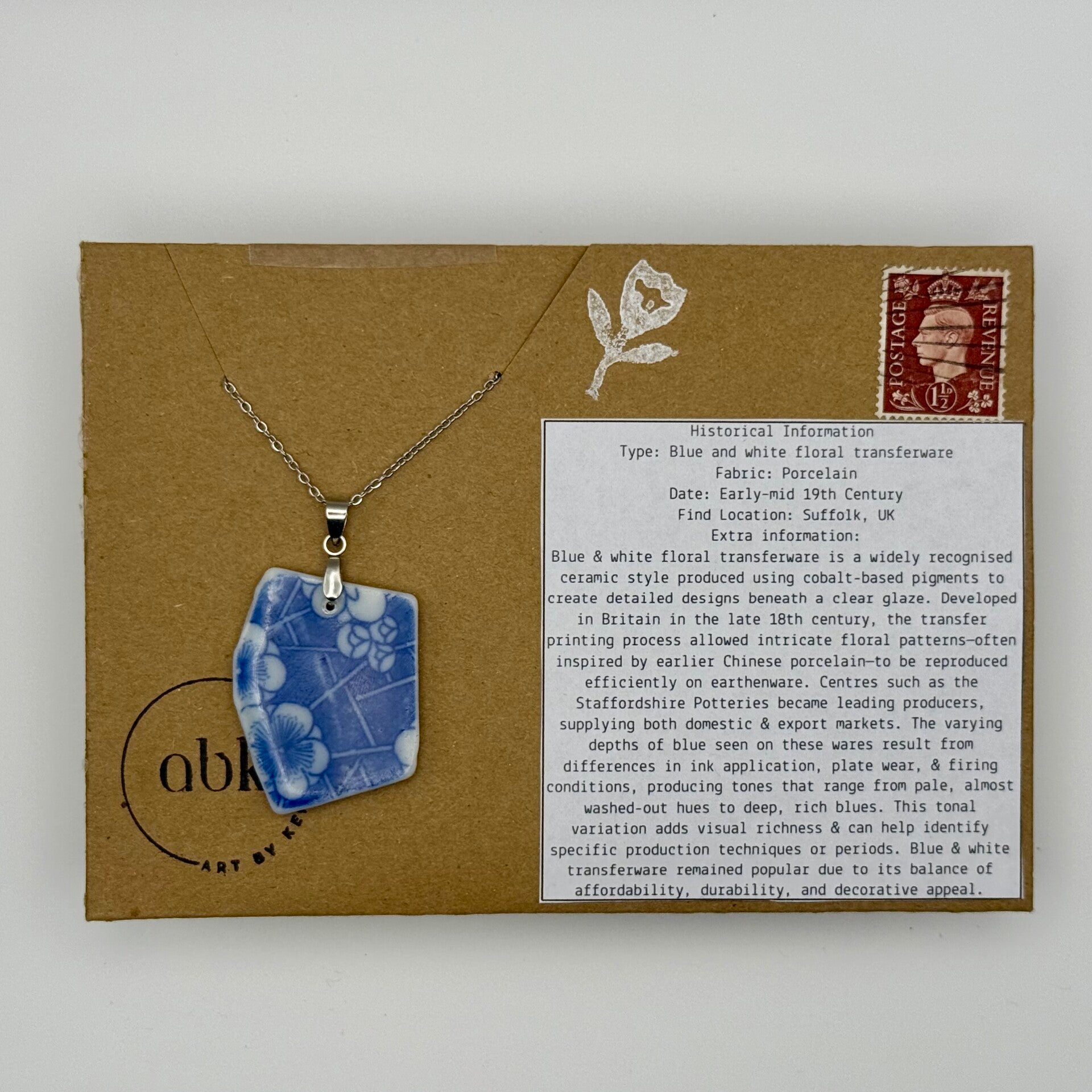 Bright Blues Mudlarked Sherd Pendant