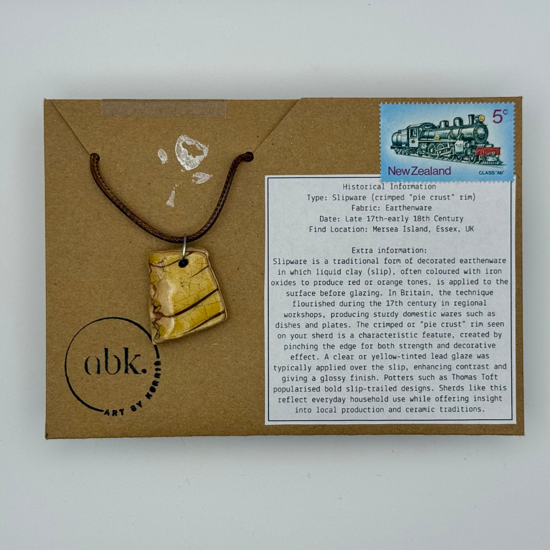 Pie Crust Slipware Mudlarked Sherd Pendant