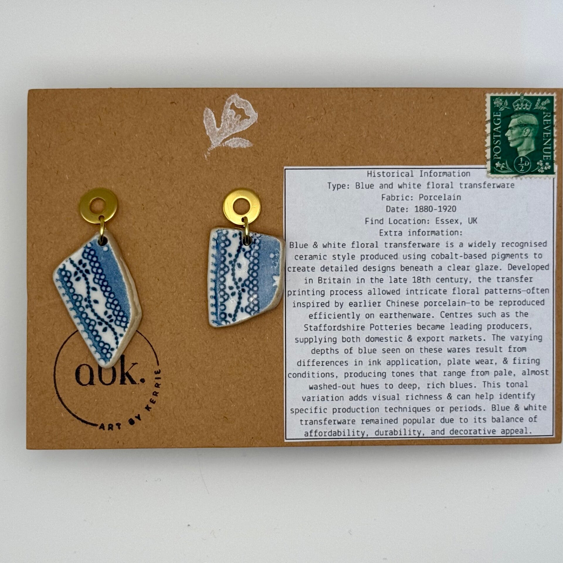 Mudlarked Blue and White Drop Earrings