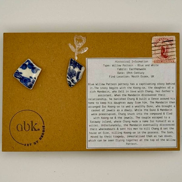 Mudlarked Blue Willow Stud Earrings