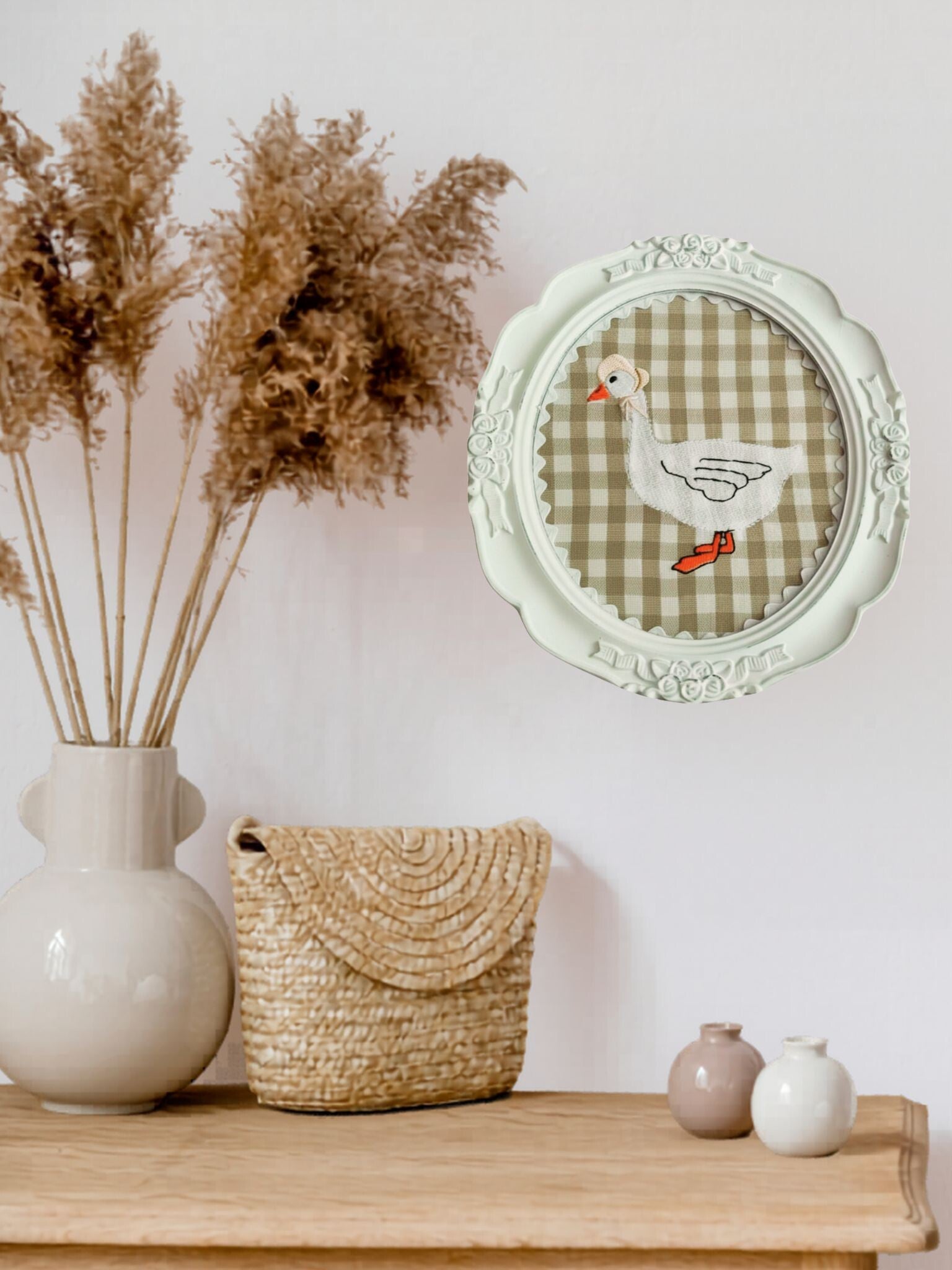 Cadre déco vintage– Broderie Oie style "Cottagecore" / décoration chambre d'enfant / décoration murale
