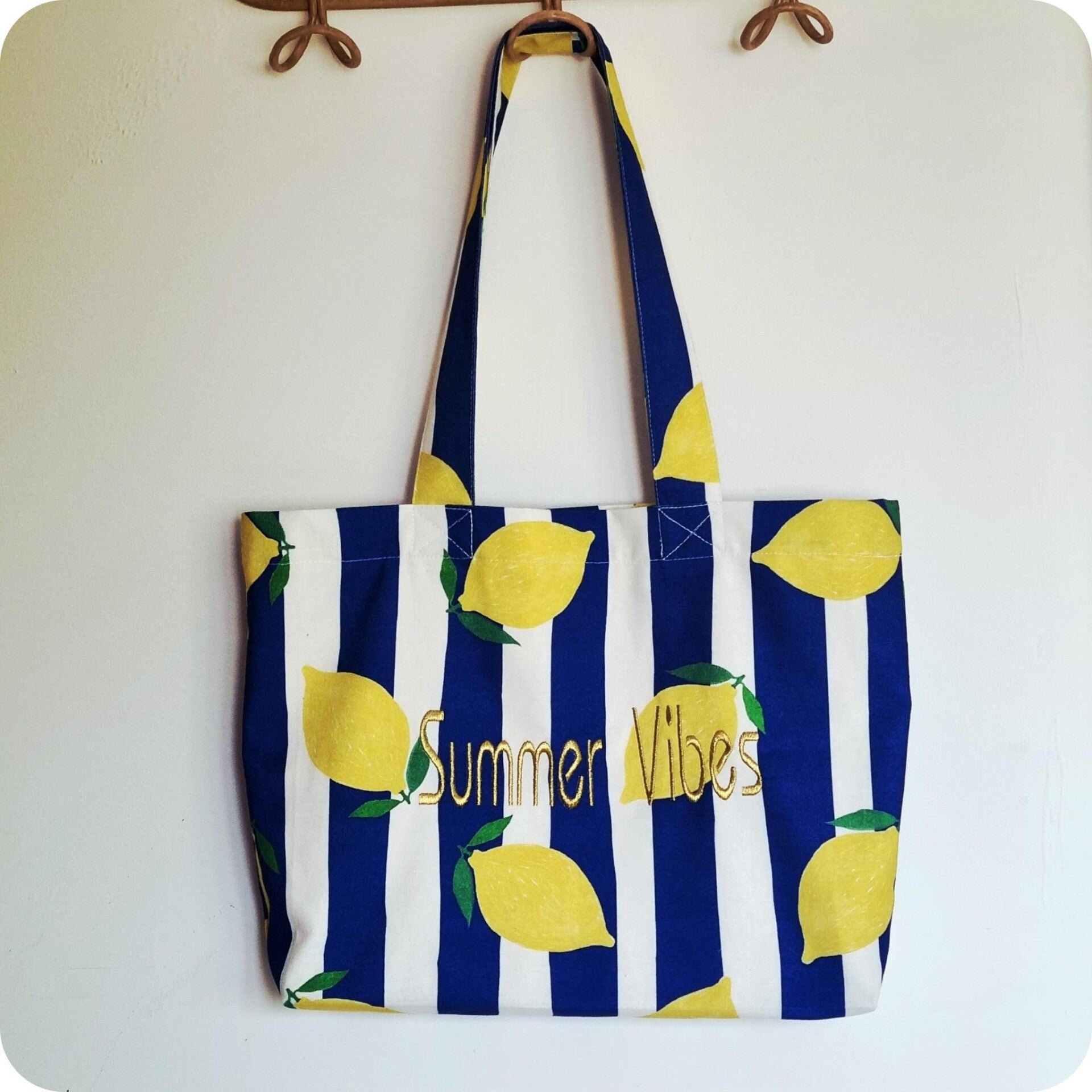 Sac Cabas « Summer Vibes » – Rayures Marines & Citrons