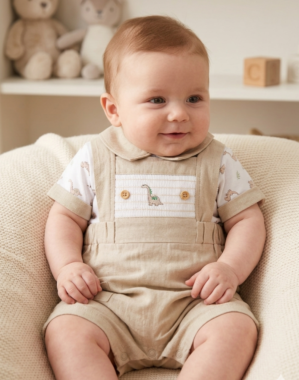 2PCS Baby Boy Dinosaur Dungaree and Shirt Set