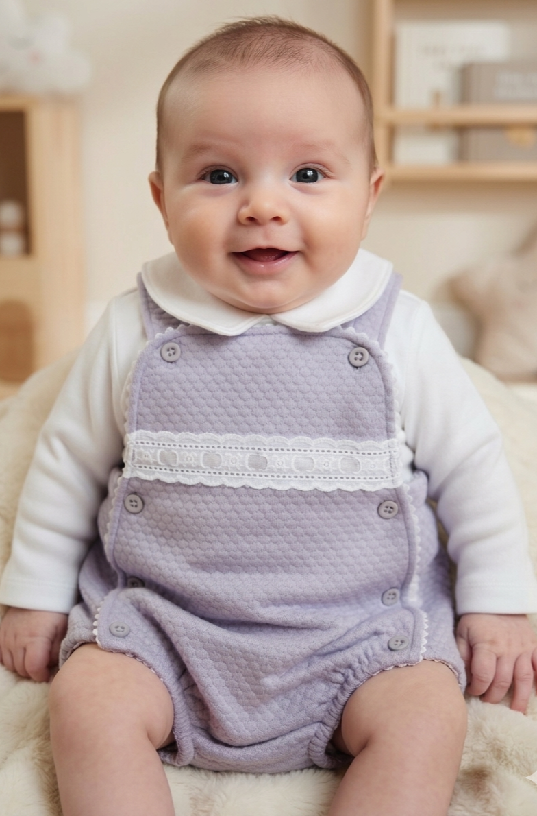2PCS Baby Grey Textured Romper and Shirt Set