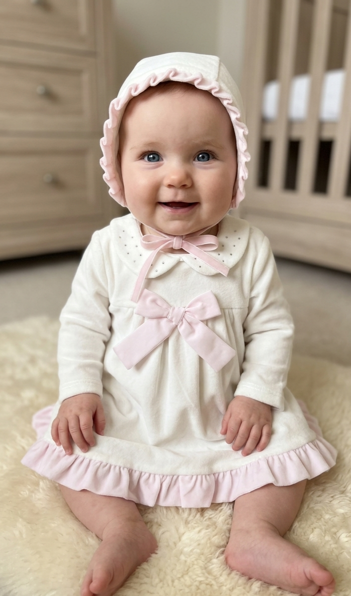 Caramelo Velour Dress with Pink Bow