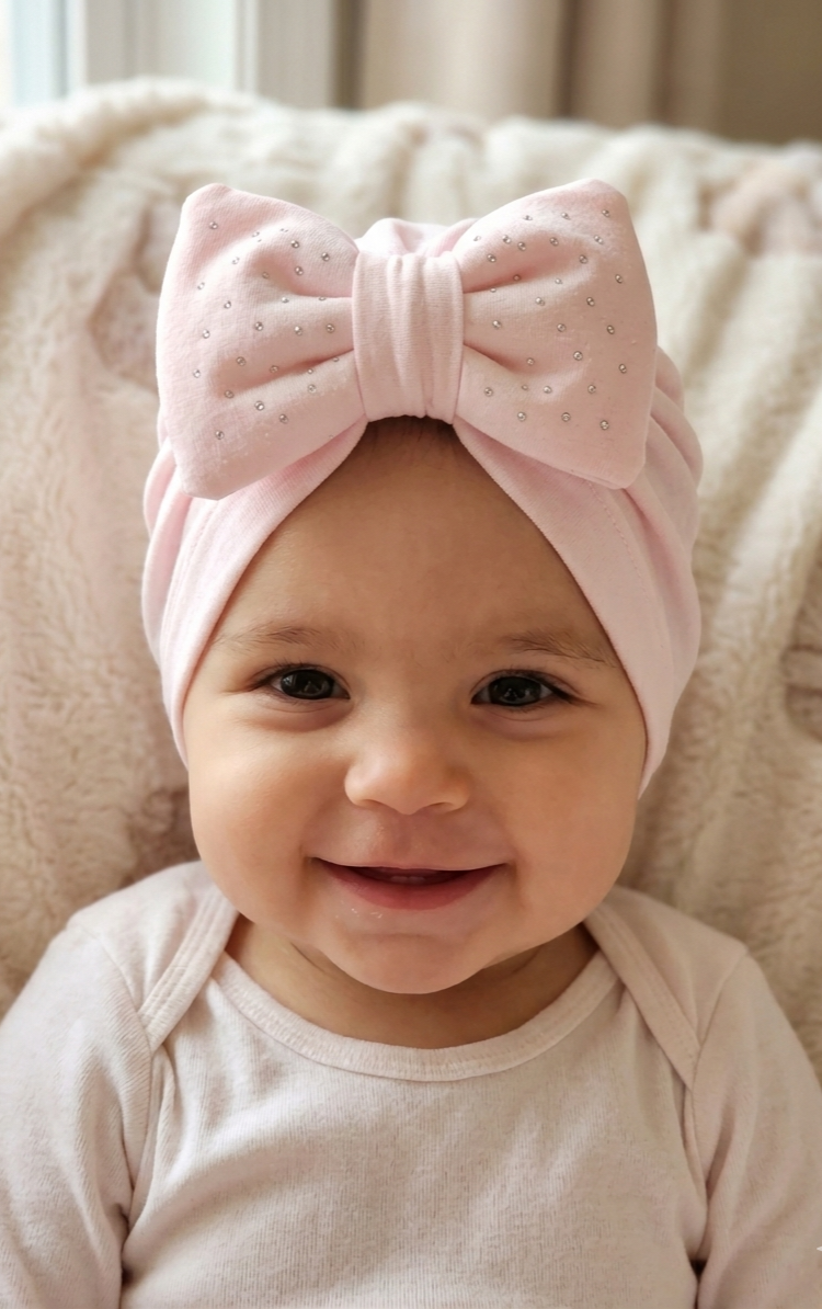 Caramelo Pink Cotton Turban with Embellished Bow