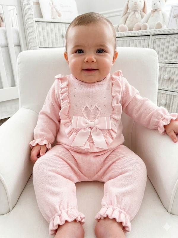Caramelo Knitted Heart & Bow Babygrow