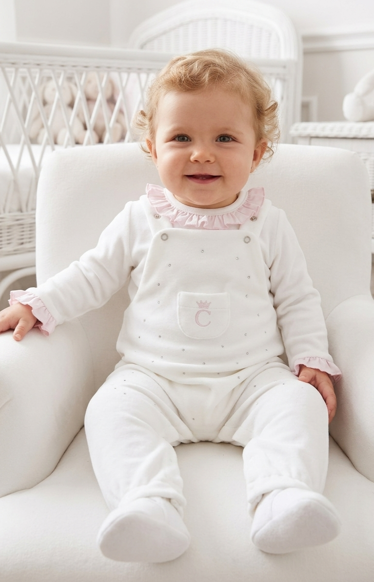 Caramelo Two-Piece Velour Dungaree & Ruffle Set