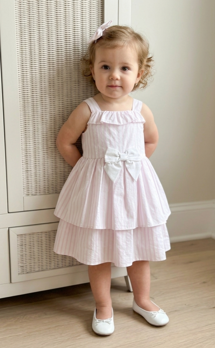 Caramelo Pink & White Striped Tiered Sundress (new season)