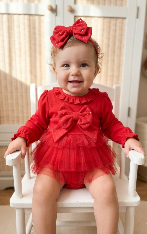 Caramelo Ruby Red Ruffle Tutu Romper Set
