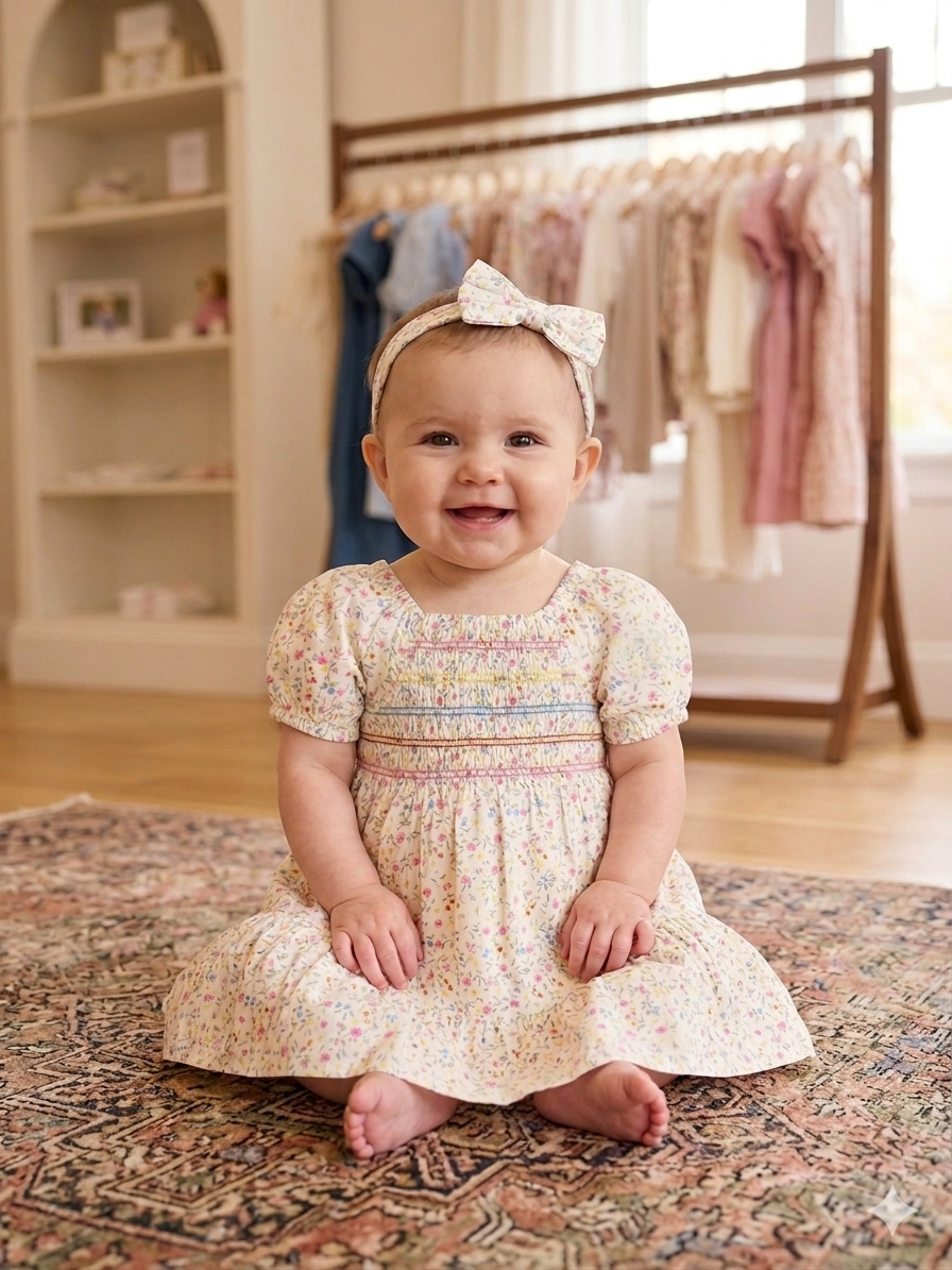Enchanted Garden Smocked Lace & Linen Dress