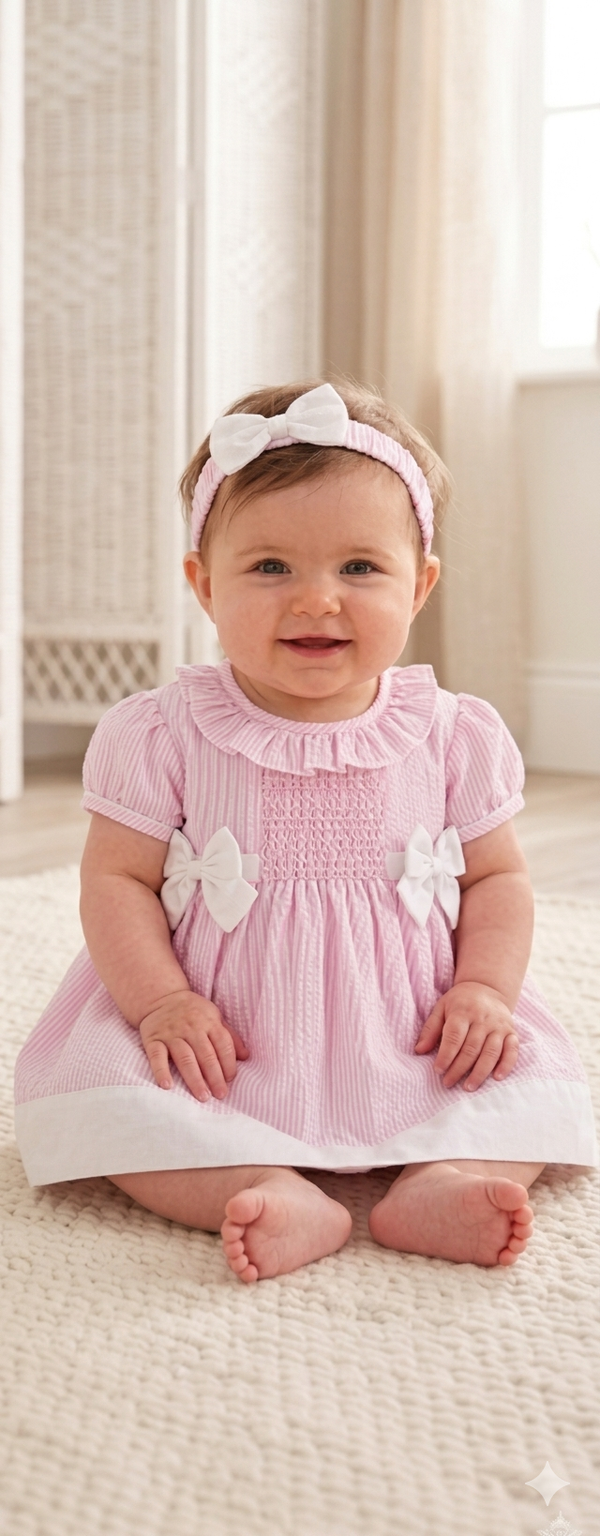 Pink Smocked Dress with Double Bow