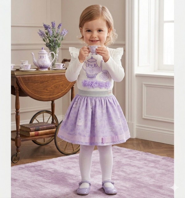 Caramelo Lavender Tea Party Skirt & Top Set