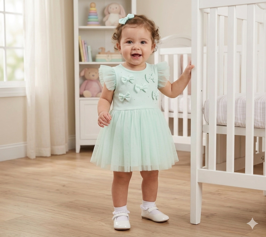Caramelo Mint Green Tulle & Bow Party Dress