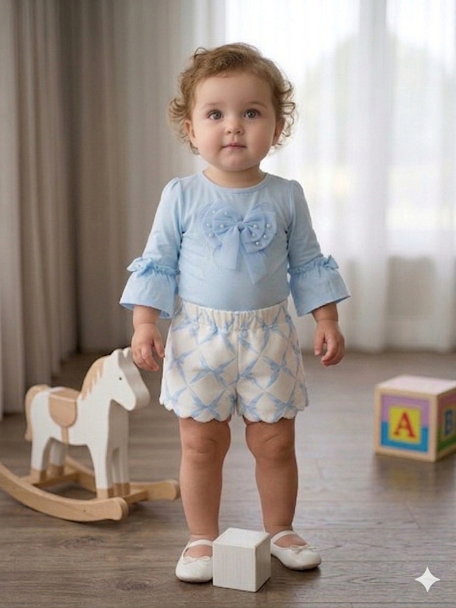 Caramelo Blue Bow Short Set