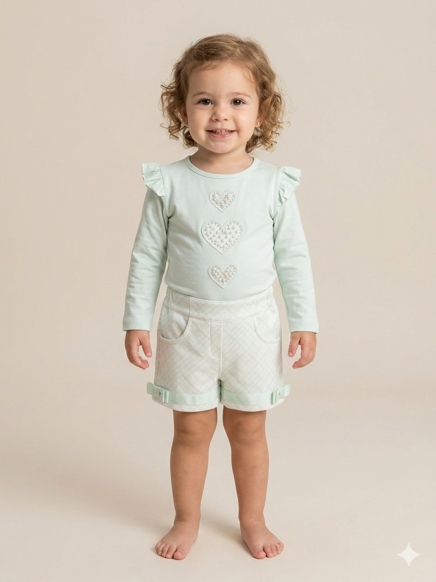 Caramelo Mint Green Pearl Heart Short Set